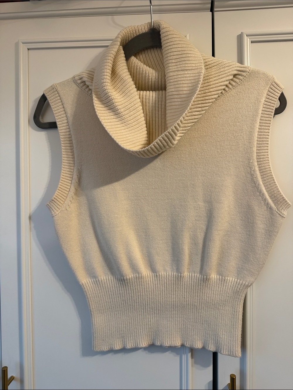 Zara Cream Sleeveless Cowl Neck Knit Sweater